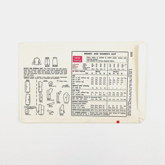 Style 2533 Jackie O Look Skirt Suit 1960s Sewing Pattern Bust 36 Modern US 6/8 - Picture 3 of 12
